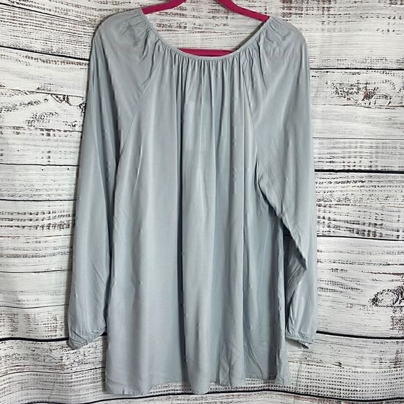 Ellos Top Womens Plus Size 18 /20 W Long sleeve Neck tie peasant tunic gray New - Picture 6 of 11